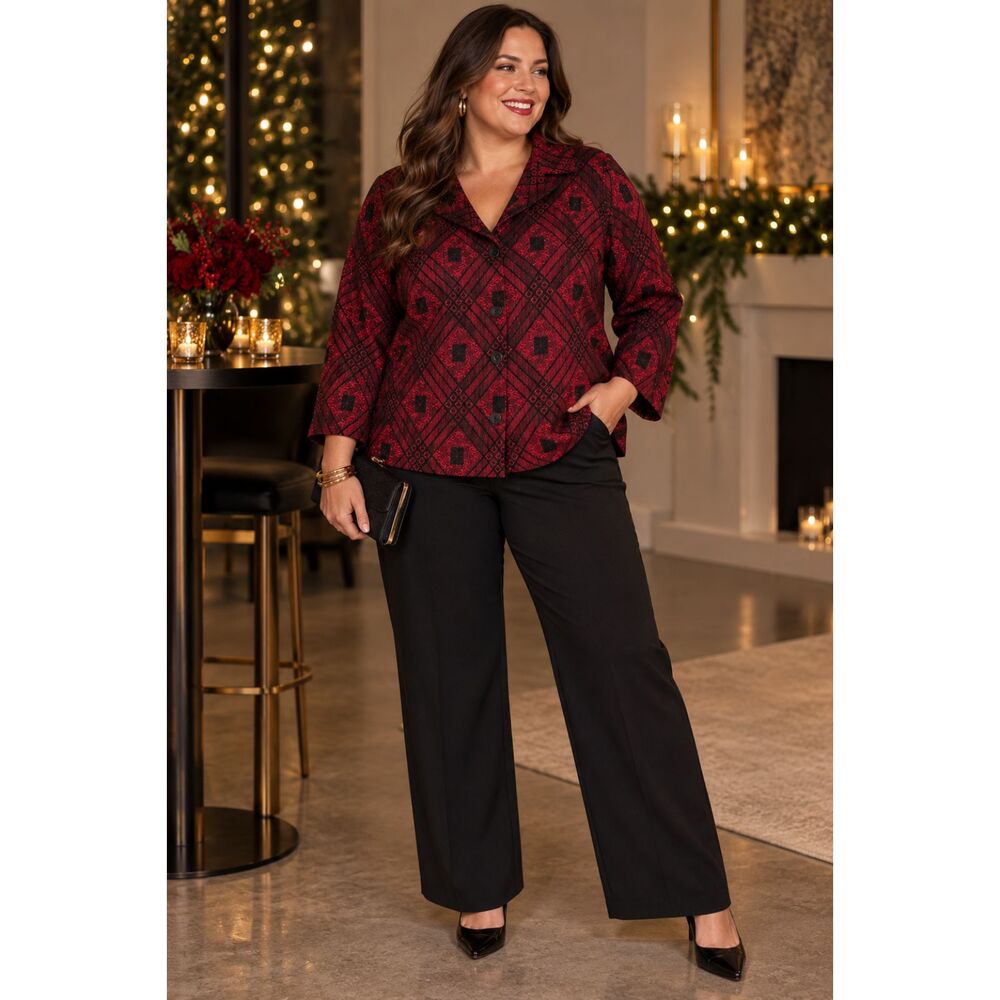 Sag Harbor 18W Red Black Jacquard Jacket Plus Size Holiday